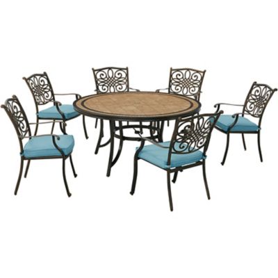 Hanover 7 pc. Monaco Dining Set, Blue, Includes 6 Dining Chairs and 60 in. Tile-Top Table