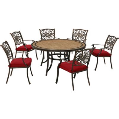 Hanover 7 pc. Monaco Dining Set, Red, Includes 6 Dining Chairs and 60 in.Tile-Top Table