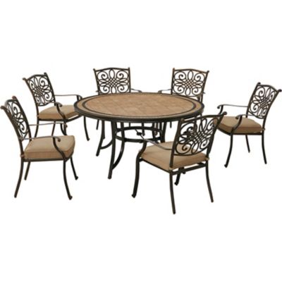 Hanover 7 pc. Monaco Dining Set, Tan, Includes 6 Dining Chairs and 60 in. Tile-Top Table