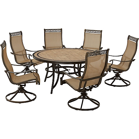Hanover 7 pc. Monaco Outdoor Dining Set, Includes 6 Sling Swivel Rockers and 60 in. Tile-Top Table