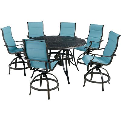 Hanover 7 pc. Traditions High-Dining Set, Includes 6 Padded Swivel Counter-Height Chairs and 56 in. Cast Table, Blue