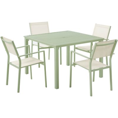Mod Furniture Luna 5 pc. Patio Dining Set, 4 Sling Dining Chairs and 41 in. Slat Dining Table, Mint