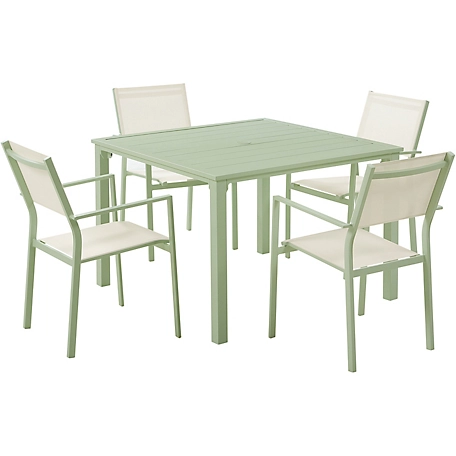 Mod Furniture Luna 5 pc. Patio Dining Set, 4 Sling Dining Chairs and 41 in. Slat Dining Table, Mint
