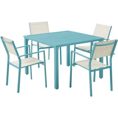 Mod Furniture Luna 5 pc. Patio Dining Set, 4 Sling Dining Chairs and 41 in. Slat Dining Table, Teal