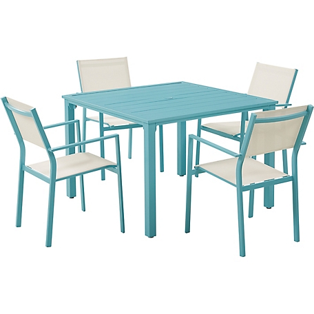 Mod Furniture Luna 5 pc. Patio Dining Set, 4 Sling Dining Chairs and 41 in. Slat Dining Table, Teal
