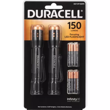 Duracell Ultralight Aluminum Focus LED Pen Lights 150 Lumens 3 Modes 2 Pack Flashlights