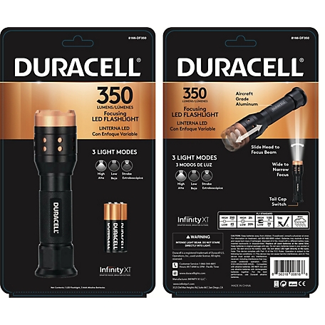 Duracell 350 Lumen Aluminum Focusing Flashlight - Ultra-Light and Easy to Carry Design with 3 Modes, DUR8166-DF350