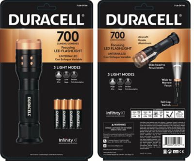 Duracell 700 Lumen Aluminum Focusing Flashlight - Ultra-Light and Easy to Carry Design with 3 Modes, DUR7128-DF700