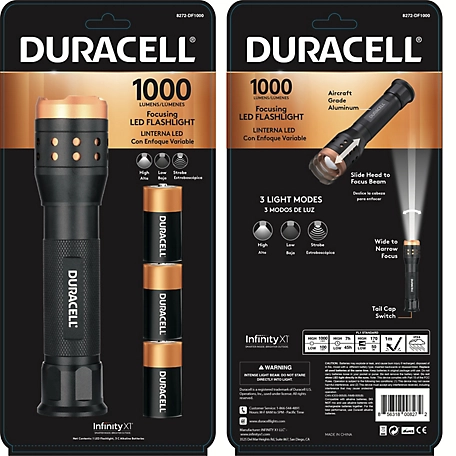 Duracell 1,000 Lumen Aluminum Focusing Flashlight f - Ultra-Light and Easy to Carry Design with 3 Modes