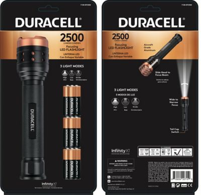 Duracell 2500 Lumen Flashlight, Heavy Duty Compact LED Flashlight with AA Batteries, DUR7159-DF2500