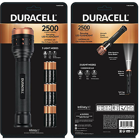 Duracell 2500 Lumen Flashlight, Heavy Duty Compact LED Flashlight with AA Batteries, DUR7159-DF2500