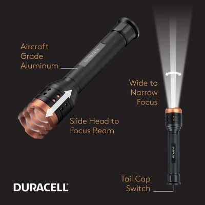 Image showing 8 th Duracell 2,500-Lumen Aluminum Focusing Flashlight, Heavy-Duty Compact LED Flashlight with AA Batteries