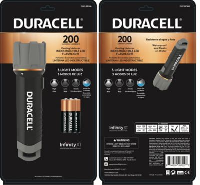 Duracell 200 Lumen Floating LED Flashlight for Camping, Fishing, & Emergency Use, Water Resistant Design, 4 Mode, DUR7227-DF200