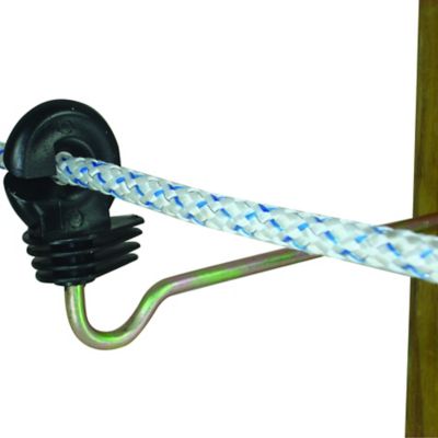 Field Guardian Wood Post - 8 in. Screw in Ring Insulator - Polyrope - Black