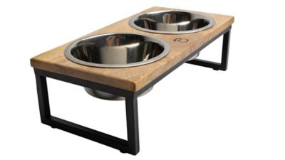 Image showing 2 th GF Pet Mango Elevated Wood Figure-8 Double Diner Pet Bowl Set
