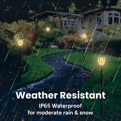 Image showing  2 pk. Outdoor Solar Tiki Torch Lights Flame Effect Adjustable Height with incl. Metallic Poles & Ground Stakes