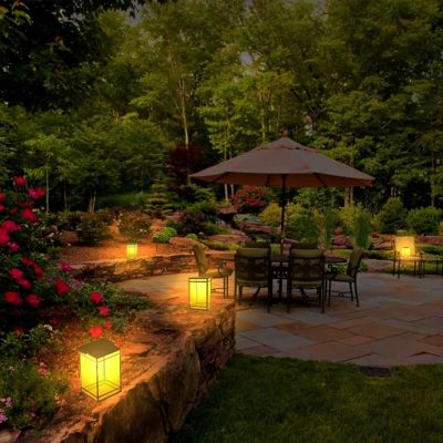 Image showing  Outdoor Solar Portable Lantern Yellow/White LED Light Contemporary Design Weather Resistant Clear Panel