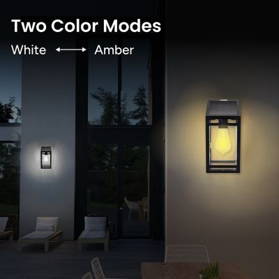 Image showing  Outdoor Solar Wall Lantern Sconce Edison Bulb LED Contemporary Design with incl. Mounting Kit Frosted Panel
