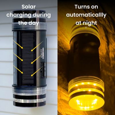 Image showing 5 th Techko Outdoor Solar Wall Light Sconce Cylinder Yellow/White LED Single-Directional incl. Wall Mount Kit