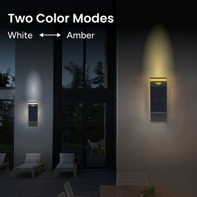 Image showing  Outdoor Solar Wall Light Sconce Minimal Contemporary Design Yellow/White LED Single-Directional Wall Mount Kit