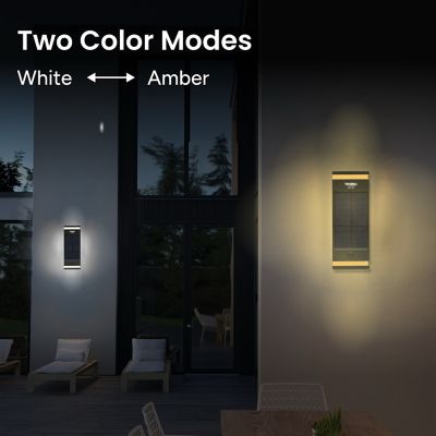 Image showing  Outdoor Solar Wall Light Sconce Minimal Contemporary Design Yellow/White LED Bi-Directional incl. Wall Mount Kit