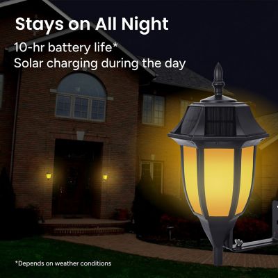 Image showing  14.97 in. Solar-Powered Outdoor LED Classic Wall Pillar Light with Wall Mount Kit, Yellow/White LED