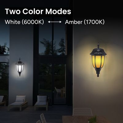 Image showing  14.97 in. Solar-Powered Outdoor LED Classic Wall Pillar Light with Wall Mount Kit, Yellow/White LED