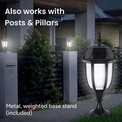 Image showing  14.97 in. Solar-Powered Outdoor LED Classic Wall Pillar Light with Wall Mount Kit, Yellow/White LED
