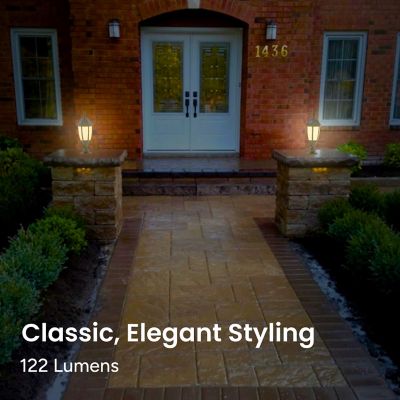 Image showing 5 th Techko 14.97 in. Solar-Powered Outdoor LED Classic Wall Pillar Light with Wall Mount Kit, Yellow/White LED