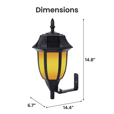 Image showing 6 th Techko 14.97 in. Solar-Powered Outdoor LED Classic Wall Pillar Light with Wall Mount Kit, Yellow/White LED