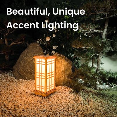 Image showing  Outdoor Solar Path Lights Japanese Zen Lantern Classic Yellow/White LED Weather Resistant Medium