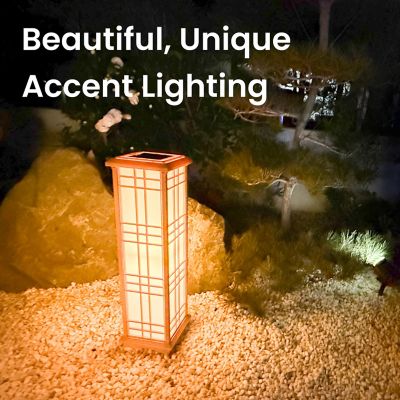 Image showing  Outdoor Solar Path Lights Japanese Zen Lantern Classic Yellow/White LED Weather Resistant Large