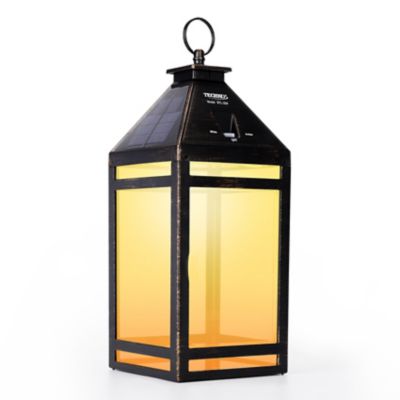 Techko Outdoor Solar Vintage Lantern Metallic Yellow/White LED incl. Hanging Kit Ring Handle Clear Panel