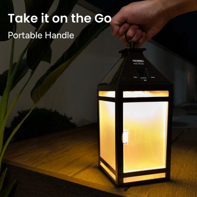 Image showing 5 th Techko 12.88 in. Solar-Powered Outdoor LED Vintage Lantern with Hanging Kit and Ring Handle, Clear Panel, Yellow/White LED