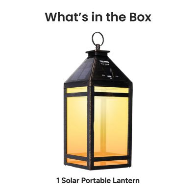 Image showing 7 th Techko 12.88 in. Solar-Powered Outdoor LED Vintage Lantern with Hanging Kit and Ring Handle, Clear Panel, Yellow/White LED