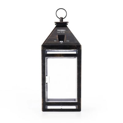 Image showing 8 th Techko 12.88 in. Solar-Powered Outdoor LED Vintage Lantern with Hanging Kit and Ring Handle, Clear Panel, Yellow/White LED