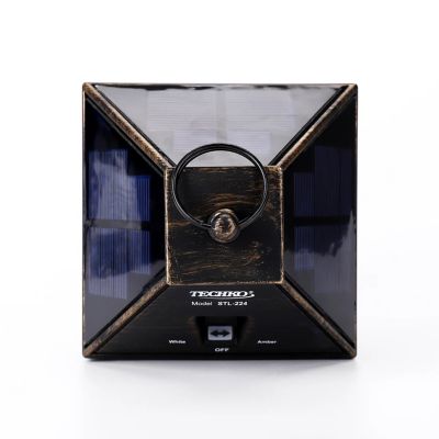 Image showing 9 th Techko 12.88 in. Solar-Powered Outdoor LED Vintage Lantern with Hanging Kit and Ring Handle, Clear Panel, Yellow/White LED