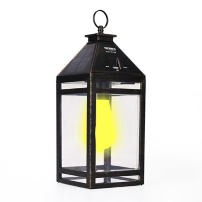 Techko Outdoor Solar Vintage Lantern Metallic Edison Bulb LED incl. Hanging Kit Ring Handle Frosted Panel