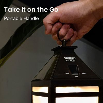 Image showing 5 th Techko Outdoor Solar Vintage Lantern Metallic Edison Bulb LED incl. Hanging Kit Ring Handle Frosted Panel