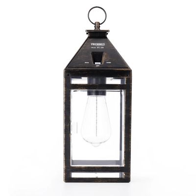 Image showing 8 th Techko Outdoor Solar Vintage Lantern Metallic Edison Bulb LED incl. Hanging Kit Ring Handle Frosted Panel