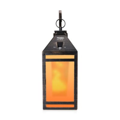 Techko Outdoor Solar Vintage Lantern Metallic Yellow/White LED with Flame effect Hanging Kit Ring Handle Frosted Panel