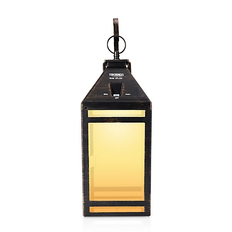 Techko Outdoor Solar Vintage Lantern Metallic LED incl. Hanging Kit Ring Handle Clear Panel