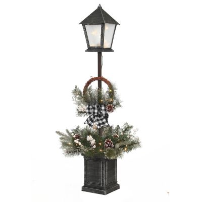 Gerson International 4 ft. Pre-Lit Battery Operated Mixed Pine Lantern Pole Porch Tree with 40 LED Micro Lights