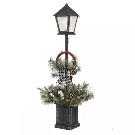 Gerson International 4' Battery Operated Illuminated Mixed Pine Lantern Post Porch Tree with 40 LED Micro Lights Artificial Christmas Trees