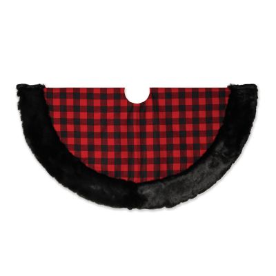 Gerson International 48 in. Faux Fur Trimmed Buffalo Plaid Tree Skirt