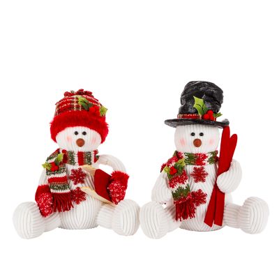 Gerson International Holiday Soft Sculpture Sitting Snowmen with Hats & Scarves, 12 in. Tall, 2-Pack