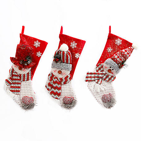Gerson International Fabric Snowman Christmas Stockings, 3 pk.
