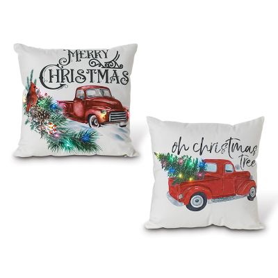 Gerson International Battery-Operated Lighted Fabric Truck Christmas Pillows, 16 in., 2-Pack