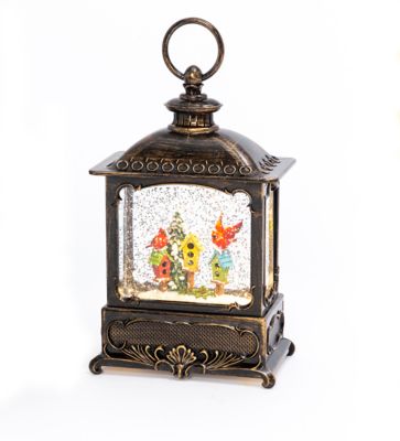 Gerson International 10 in. Battery Operated Lighted Spinning Water Globe Lantern with Cardinal Design, 2548250EC-B