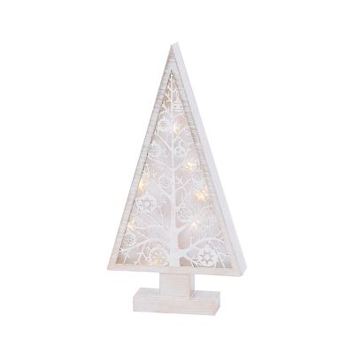 Gerson International Battery-Operated Lighted Metal and Laser Cut Wood Tree, 16 in.